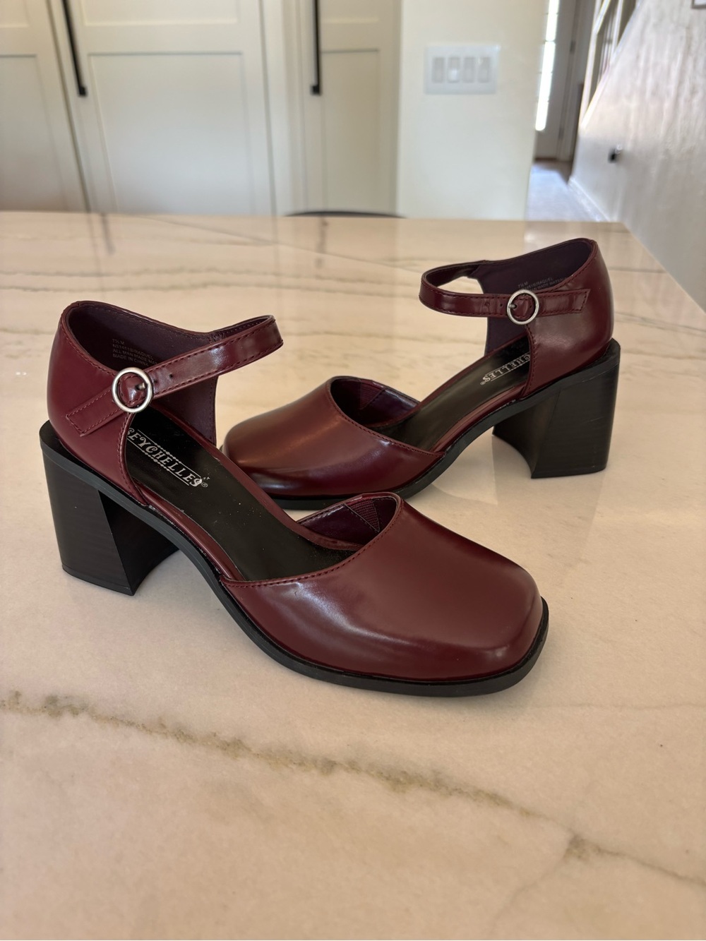 Seychelles Burgundy Wine Red Maryjane Block Heels Retro 80s 90s Boho Glam 7.5